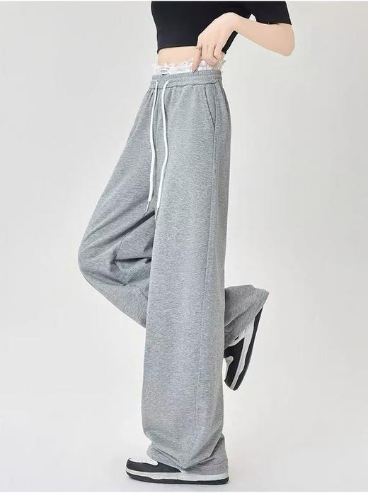 捡漏，微脏小码微脏一眼就爱上！！【秋上新】8802蕾丝花边阔腿裤女高腰抽绳直筒休闲裤-喜出 商品图7