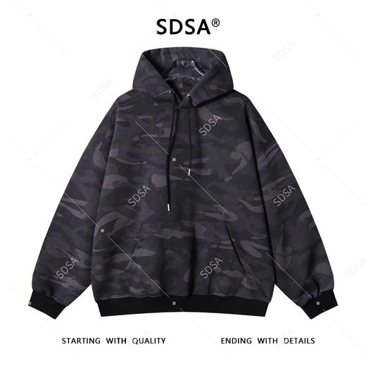 SDSA男士秋冬新款痞帅男装轻奢迷彩抽绳连帽卫衣字母潮牌经典上衣 商品图1