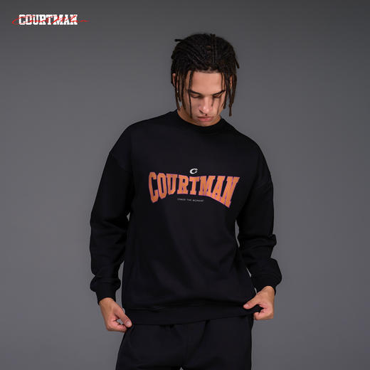 COURTMAN野球帝美式字母logo圆领卫衣男秋季新款套头宽松长袖上衣潮 商品图3