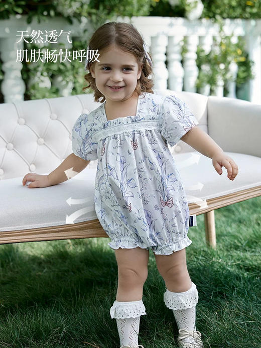 Domiamia 女宝宝梭织短袖花边方领包屁衣 夏季新生儿连体衣 商品图0