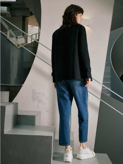 ICB日系秋季通勤宽松羊毛桑蚕丝混纺方领毛呢外套短大衣商场同款 商品图4