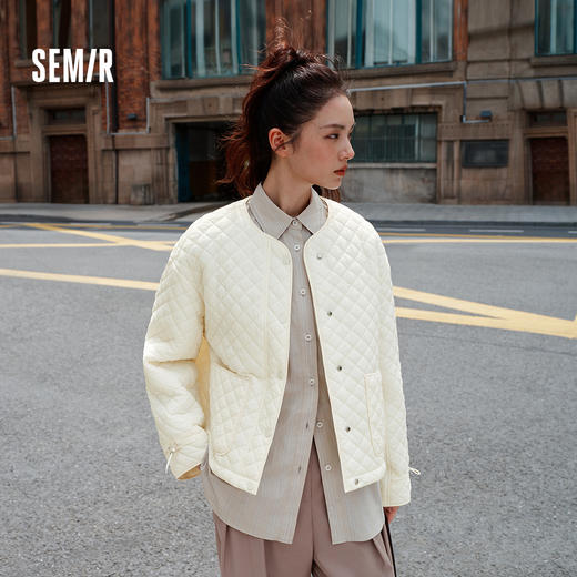 森马棉服女肌理菱格内搭宽松慵懒风2025冬季新款抽绳轻薄棉衣百搭 商品图0