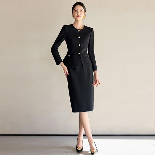 IWY/经典黑色小香风西装套裙女时尚酒店经理接待工作服两件套裙WCS128 商品图1