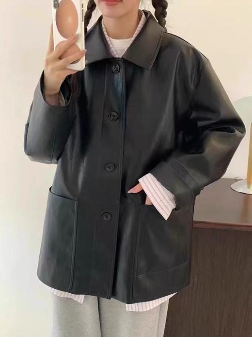 冰点价！仅限11.11！退货勿拍深圳南油高货！！大牌同款2897 50%pu➕50%黏胶慵懒风复古翻领单排扣秋季皮衣外套-喜出 商品图0