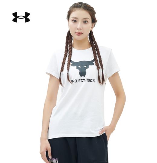 【双12抄底福利一口价】【如无库存，将做退款】
安德玛UA女子PROJECT ROCK强森ALL DAYS印花短袖T恤1382701-100 商品图0