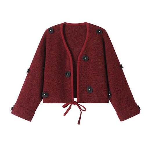 SC22-2729早秋v领针织开衫女外套2025春秋新款慵懒短款小香风毛衣披肩外搭 商品图4