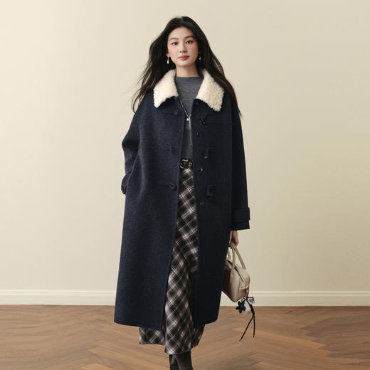 【严选】【牛角可露丽】诗凡黎100绵羊毛大衣2025冬新款羊羔毛领长款外套7G9370271 商品图0