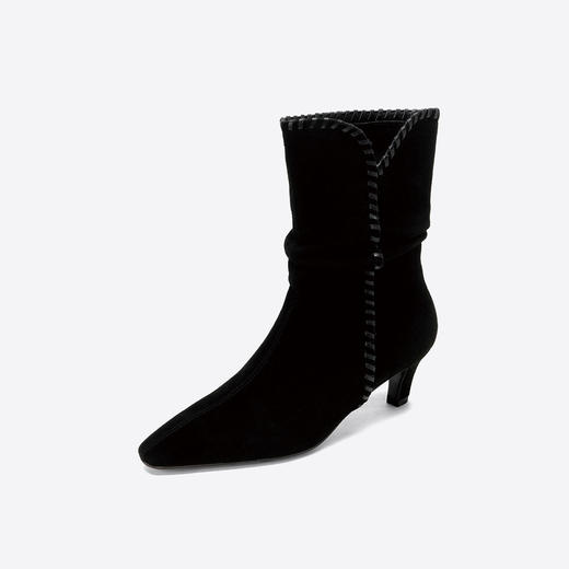 westory2025年冬季小方头猫跟堆褶宽筒靴波西米亚风西部靴一脚蹬中筒靴S25DC85951 商品图9