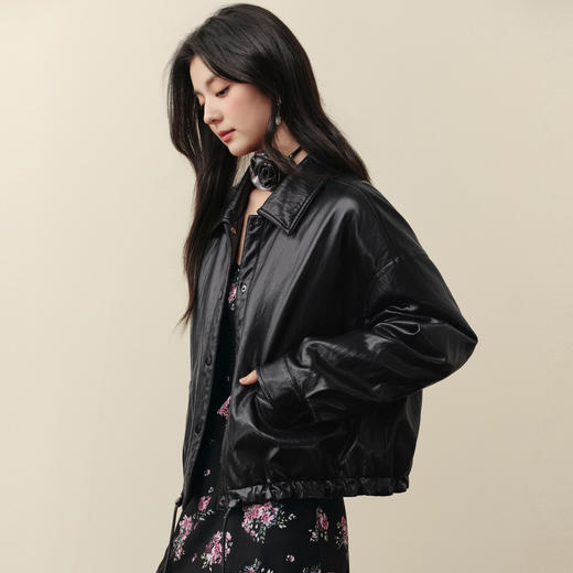 【严选】孟子义代言诗凡黎机车风蛋白皮衣外套2025秋冬宽松短款轻薄羽绒服7G9380021 商品图2