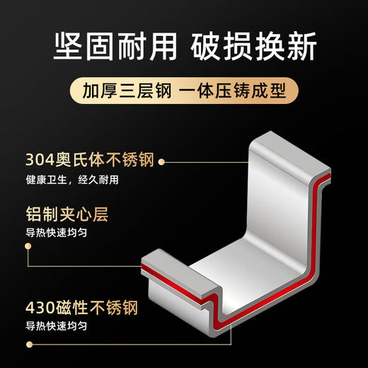 贝伦斯炒锅304不锈钢炒菜锅无涂层平底家用炒锅燃气灶电磁炉通用锅具 商品图8