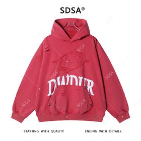 6858SDSA秋冬新款痞帅男装潮牌割破印花字母连帽卫衣贴布设计百搭高街