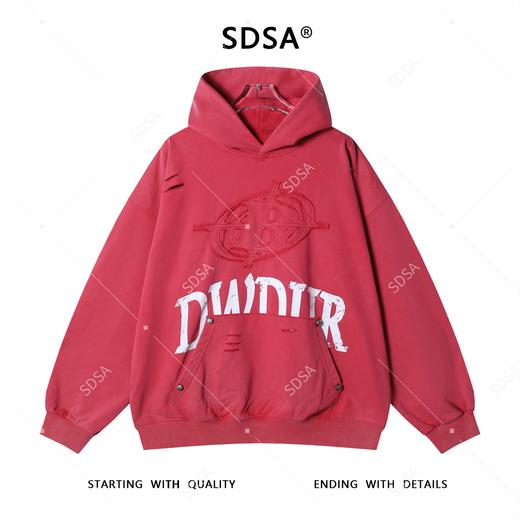6858SDSA秋冬新款痞帅男装潮牌割破印花字母连帽卫衣贴布设计百搭高街 商品图0