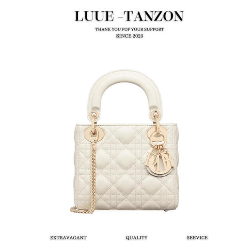 迪家| Lady DiorMy ABCDior 浅金色饰面金属吊饰藤格纹 小羊皮 单肩斜挎手提包白色 四格 女款多色可选（HH） 商品图0