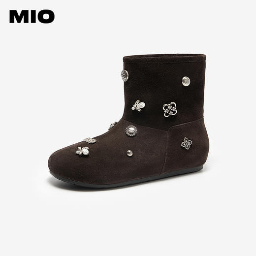 MIO米奥红色雪地靴圣诞金属饰品保暖圆头短款女靴子M256652906 商品图0
