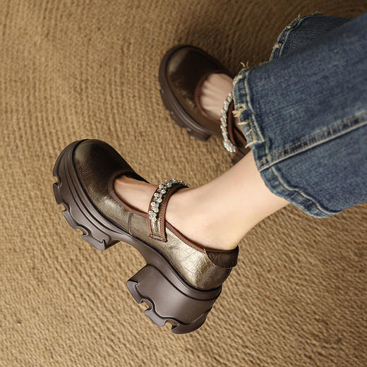 【预售5天】6.5cm小个子防水台厚底增高松糕鞋水钻一字带玛丽珍单鞋女HCYYHD&6223 商品图3