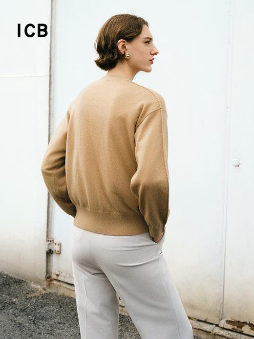 ICB日系春季通勤宽松纯山羊绒V领针织毛衣开衫编织羊绒衫商场同款 商品图3