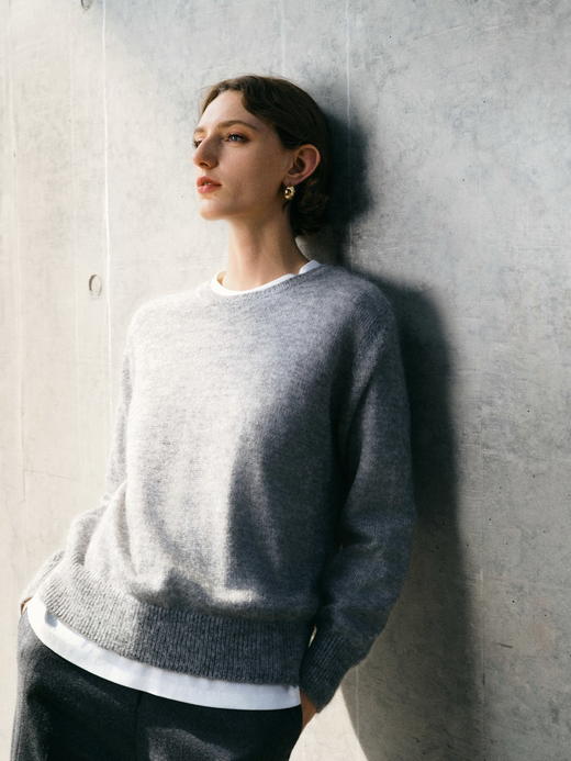 ICB日系春季通勤宽松马海毛羊毛混纺圆领套头毛衣编织衫商场同款 商品图4