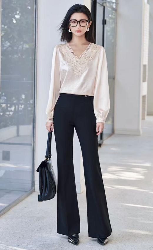 手工钉珠【秋上新】2636丝滑光泽顺滑手抓纹缎面长袖衫-喜出 商品图0