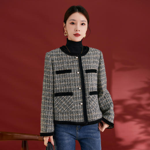 QS羊毛法式小香风外套基础百搭秋冬新款高级桑蚕丝上衣女1763 商品图0