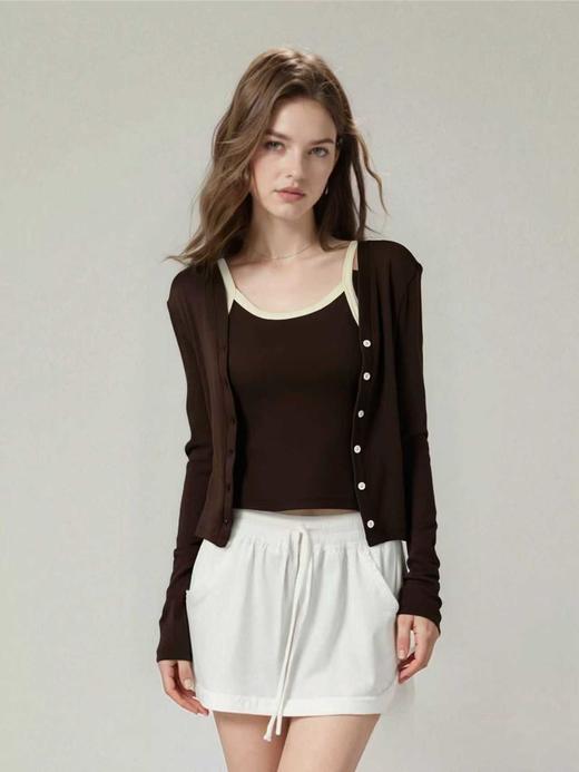 【秋上新】（套装）A319垫肩吊带两件套上衣-喜出 商品图1