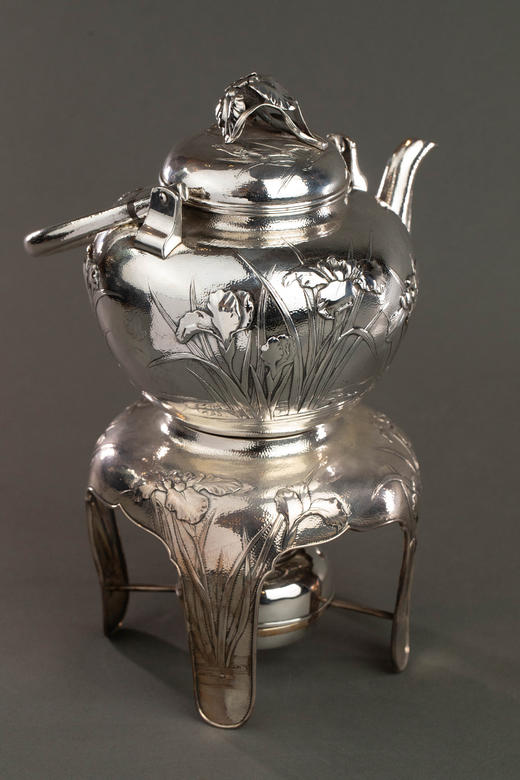 独角鹿西洋古董20世纪早期日本横滨武士商会Samurai Shokai签名出品鸢尾花主题纯银精雕咖啡茶具套件 商品图2