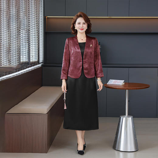 FW 8531中长款两件套连衣裙气质优雅修身妈妈装a字裙 商品图1