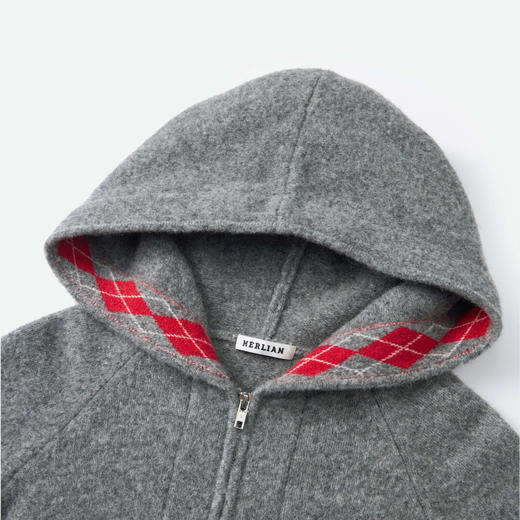 HERLIAN 2025秋季新品菱格纹撞色连帽拉链针织衫女款 商品图3