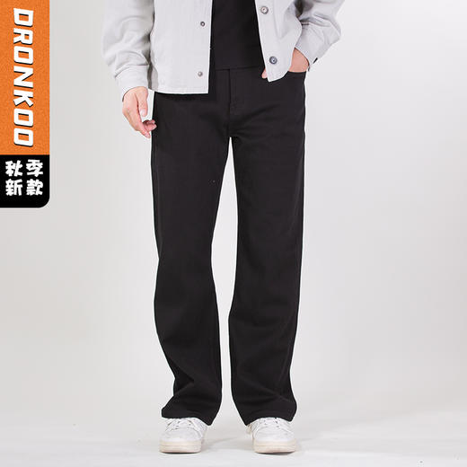 DRONKOO 2025 正常腰高弹黑牛中厚牛仔长裤 商品图0
