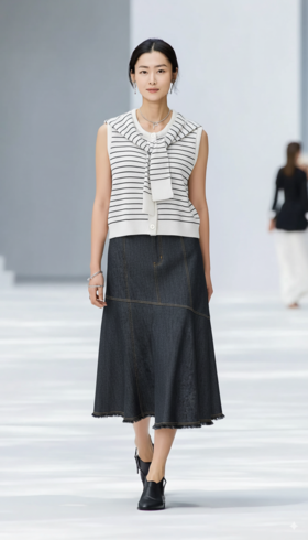 美式复古斜破刀不对称虚边半裙