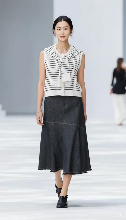 美式复古斜破刀不对称虚边半裙 商品图0