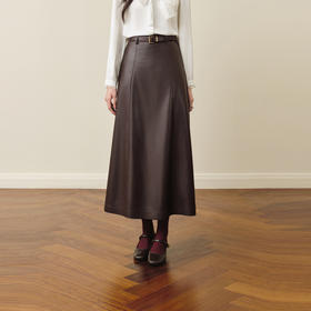 【严选】孟子义代言诗凡黎咖色PU皮半身裙2025秋新款A字高腰显瘦蛋白皮裙7G9141031