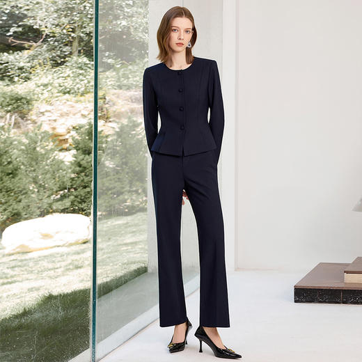 IWY/藏青色西装套装女秋款职业装长袖西服外套两件套正装J25C201+25P812 商品图2
