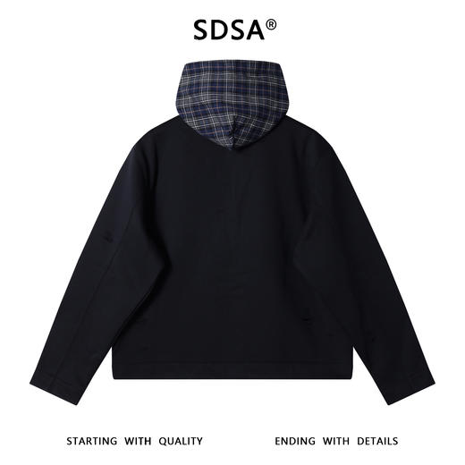 33783SDSA男士秋冬新款痞帅男装时尚拼接磨破立领拉链连帽卫衣时尚外套 商品图5