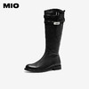 MIO米奥骑士靴圆头粗跟增高美拉德纯色褶皱拉链女靴M255868992 商品缩略图0