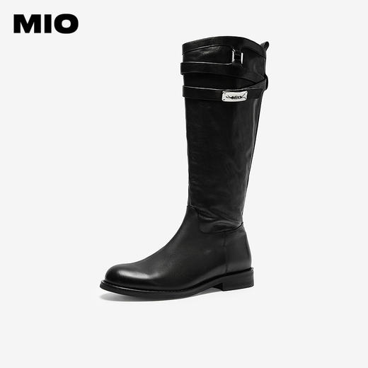 MIO米奥骑士靴圆头粗跟增高美拉德纯色褶皱拉链女靴M255868992 商品图0