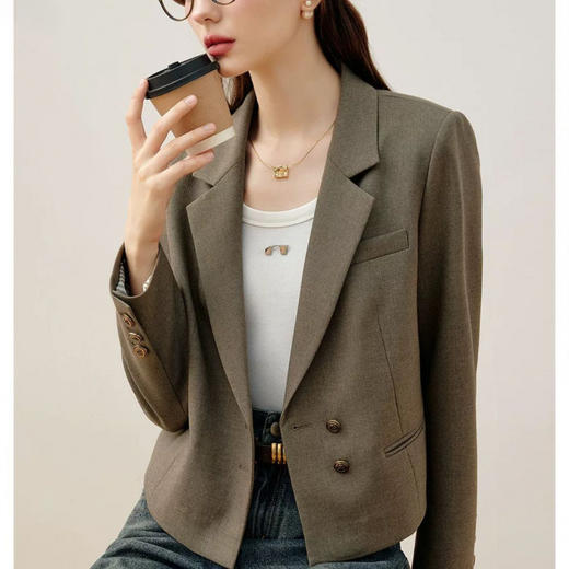 高级休闲咖啡色长袖，时尚洋气时髦西装外套GC-6nep5XaA 商品图2