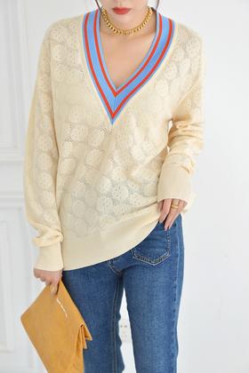 LNNNS 法式时尚V领罗纹针织上衣 16953