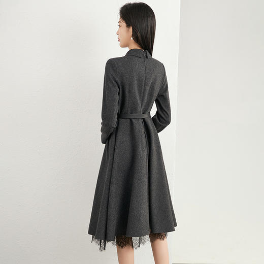 「高货wl」全新升级【铂金会员441/天猫589/差价148】(05350)洛诗琳法式羊毛人字纹连衣裙2025秋季蕾丝拼接收腰A字裙 商品图1