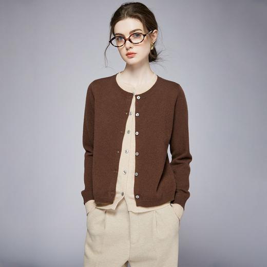 山羊绒圆领针织开衫，撞色气质宽松百搭假两件外套上衣HK-LA-825 商品图1