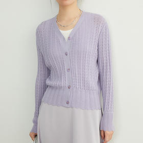 「自」全新升级【铂金会员257/天猫339/差价82】(05103)洛诗琳燕尾边V领镂空针织开衫2025秋季新款气质宽松羊毛外套