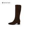 natursun复古弹力靴女士冬季新款尖头显瘦长筒靴子粗跟瘦瘦靴N25556706 商品缩略图2