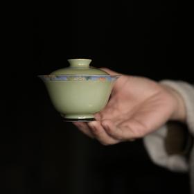 赋山堂丨庭芜绿花卉边纹 盖碗 单个茶具 手绘功夫岩茶泡茶器清新