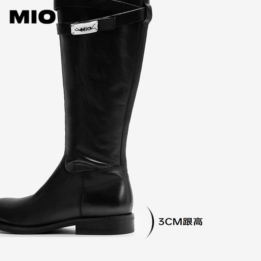 MIO米奥骑士靴圆头粗跟增高美拉德纯色褶皱拉链女靴M255868992 商品图4