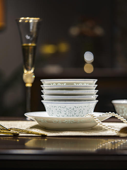 富玉 |  景德镇富玉陶瓷碗家用2025新款高颜值釉下彩餐具东方莲韵高温玲珑瓷 商品图1