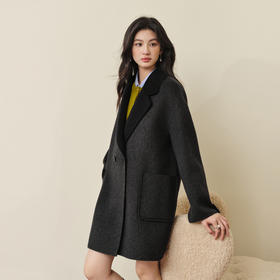 【严选】诗凡黎西装领宽松廓形大衣2025秋冬新款绵羊毛显瘦通勤双面呢外套7G9370211