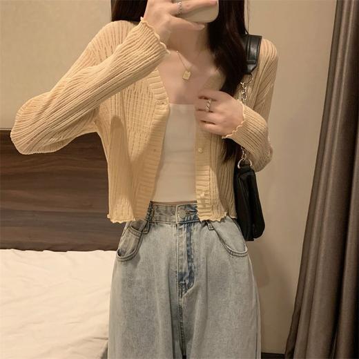 【新款长袖❗️木耳边V领针织衫】舒适亲肤，洋气减龄，显瘦好看！薄款女长袖防晒小开衫短款外搭上衣春秋 商品图3