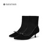 natursun法式弹力靴冬新款女细跟气质尖头瘦瘦靴黑色复古短靴N25558633 商品缩略图4