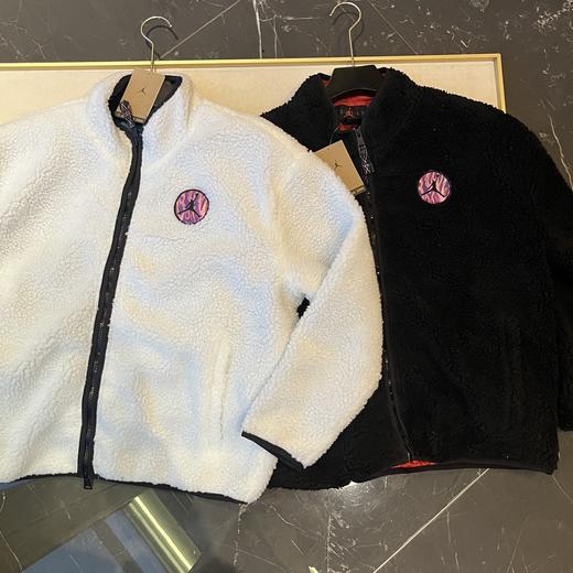 乔家羊羔绒标识立领拉链夹克外套（波哥黑色M码 蕾姐白色S） 商品图8