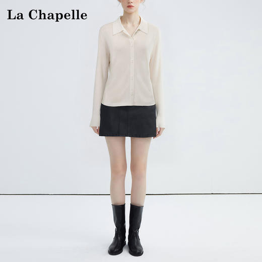 会员福利【绵羊毛×高密针织】拉夏贝尔/La Chapelle云柔软糯针织衫翻领方扣套头慵懒感开衫毛衣 商品图4