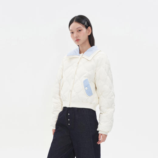 HERLIAN 2025秋季新品女士格纹拼接设计绗线羽绒服 商品图2